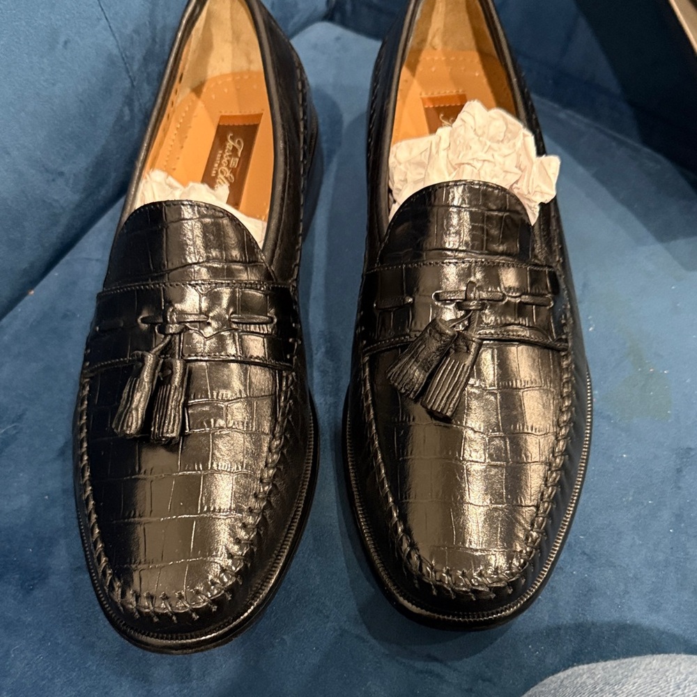 Tasso Elba Black Croc-Embossed Loafers